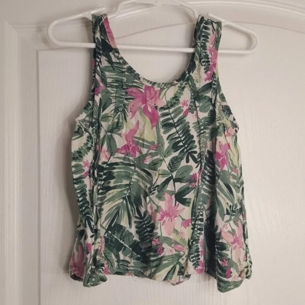 Old Navy Tropical Green Floral Pink Tank Top Loose Fit